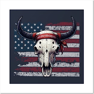 American Flag and Cattle Skull Posters and Art